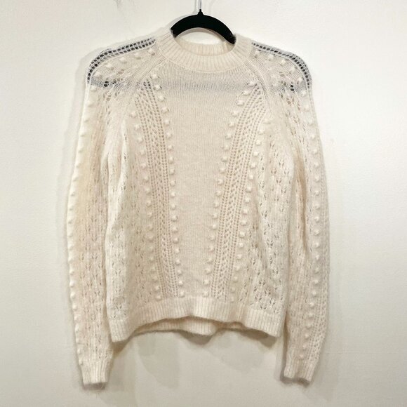 EUC Sezane Come Mohair Wool Textured Openwork Sweater Ecru XXS - Picture 3 of 10